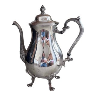 1940s Sheridan Silver Co Silver Plated Tea Pot Silver on Copper Flower Design 4 Footed For Sale