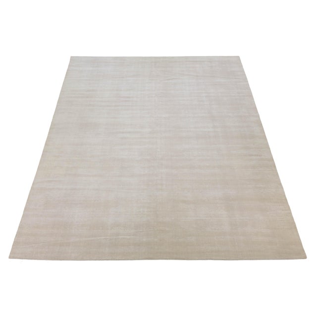 Modern 12x18 Modern Handmade Solid Beige Oversized Area Rug - 100% Wool For Sale - Image 3 of 9