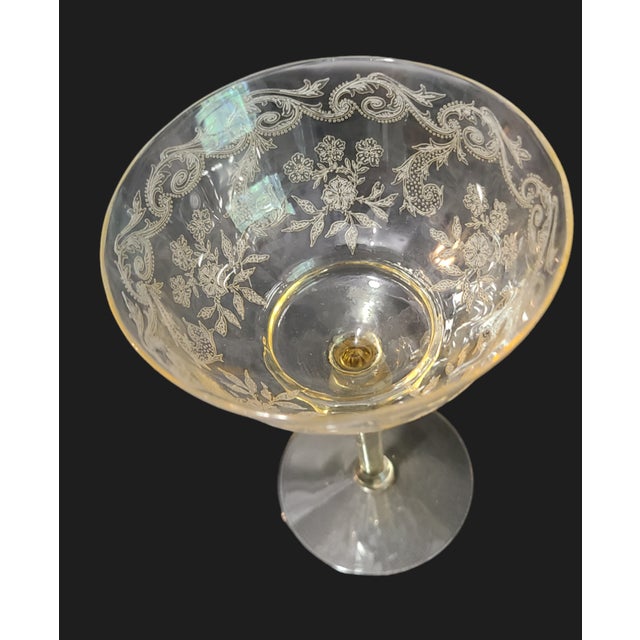 Fostoria Vintage Fostoria Yellow Versailles Floral Wine Cocktail Glasses- Set of 3 For Sale - Image 4 of 7