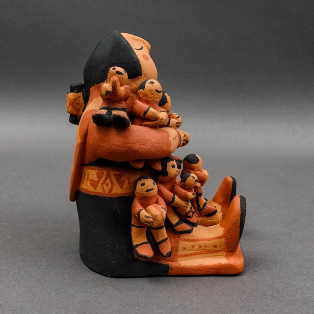 Mid-Century Modern Mid 20th Century Jemez Pueblo MSJ Signed Vintage Storyteller 10 Children Pottery Sculpture Figure For Sale - Image 3 of 8