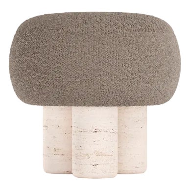 Hygge Stool Boucle Brown Fabric and Travertino by Saccal Design House for Collector For Sale
