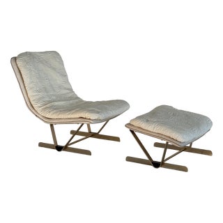 Set of Lounge Chair & Ottoman in Cream, 1980s For Sale