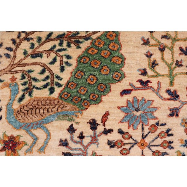 Shabby Chic Ziegler Beige/Blue Wool Runner Rug- 2'0'' X 4'11'' For Sale - Image 4 of 10