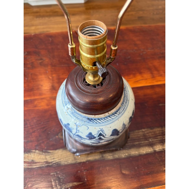 Antique Blue and White Porcelain Chinese Ginger Jar Lamp For Sale - Image 4 of 10