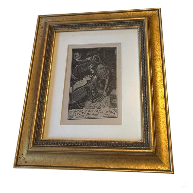 Gold Framed Vintage French Etching Illustration Print - “The Shape of This Box... Drew the Attention of the Captain” (Reproduction) - Anatole France For Sale - Image 12 of 12