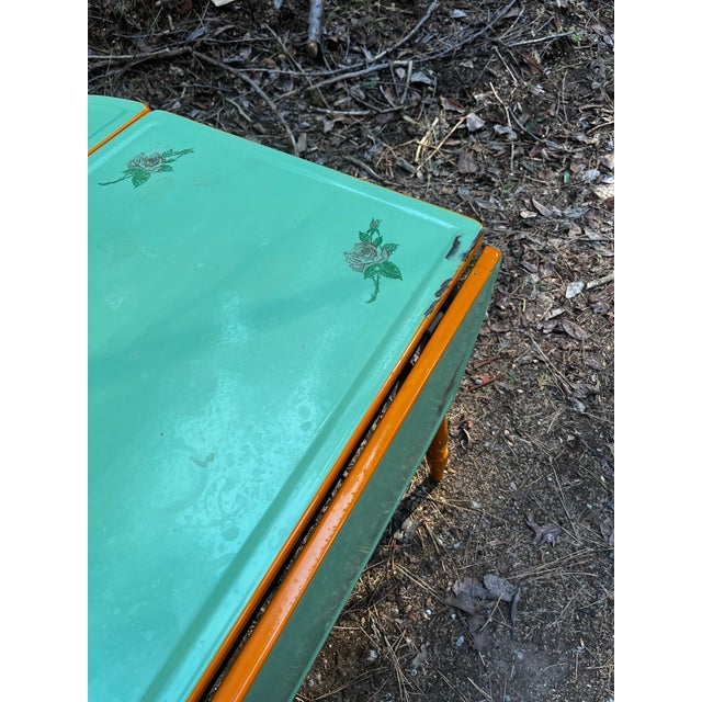 Mint Vintage 1930's / 40's Mint Green Enamel Top Farmhouse Kitchen Table For Sale - Image 8 of 8