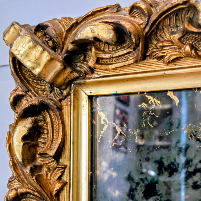 Antique Rococo Revival Gilt Mirror W/ Heavy Mercury Foxing, 28.75x32.5, Traxel & Maas Cincinnati Provenance For Sale - Image 9 of 14