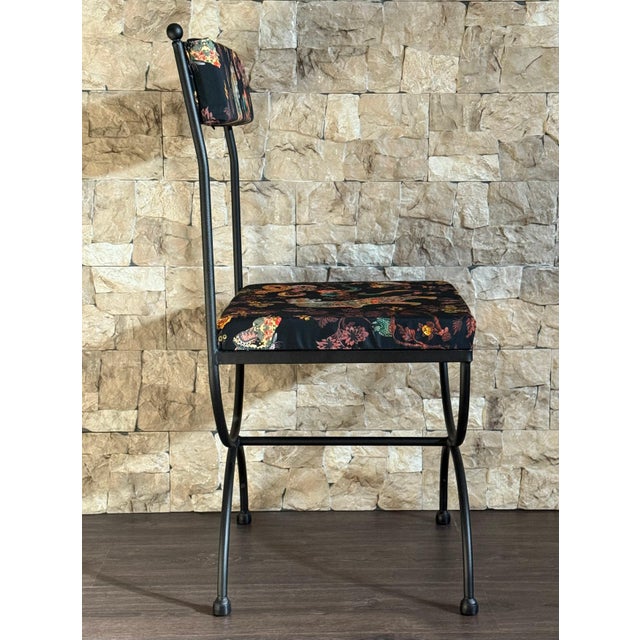 New Pair of Chairs in Wrought Iron with Silinog Fabric by Etro in Back and Seat For Sale - Image 18 of 18