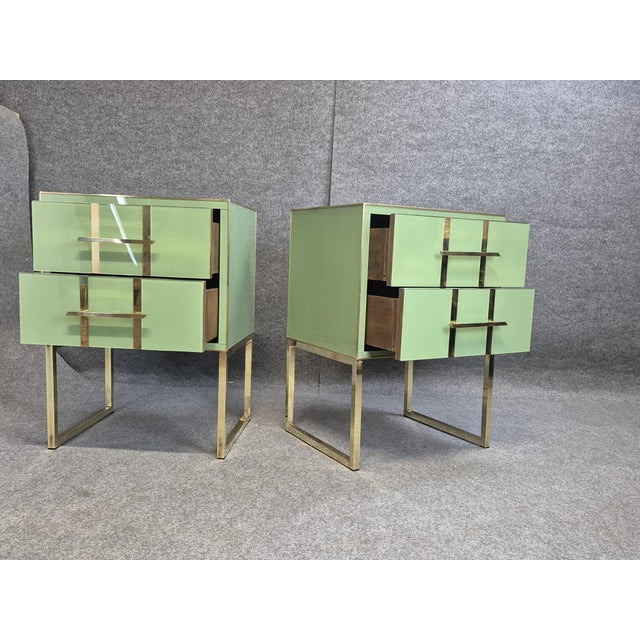 Green Pair of Green Glass Bedside Tables Made in Italy For Sale - Image 8 of 10