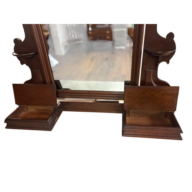 Antique Victorian Walnut Marble Top Dresser With Tilting Mirror & Hand-Carved Acorn Pulls For Sale - Image 10 of 10