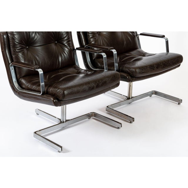 Mid Century French Brown Leather Lounge Chairs by Raphael Raffel 1970s For Sale - Image 9 of 18