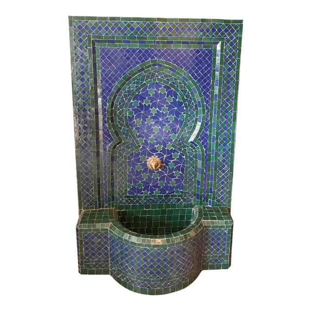 Blue & Green Rafraf Moroccan Mosaic Fountain For Sale