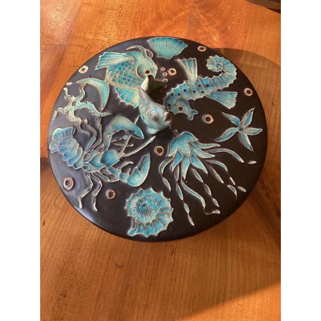 Large Art Deco Lidded Boxes with Marine Animals by Gustav Heinkel from Karlsruher Majolika, 1937, Set of 2 For Sale - Image 9 of 15