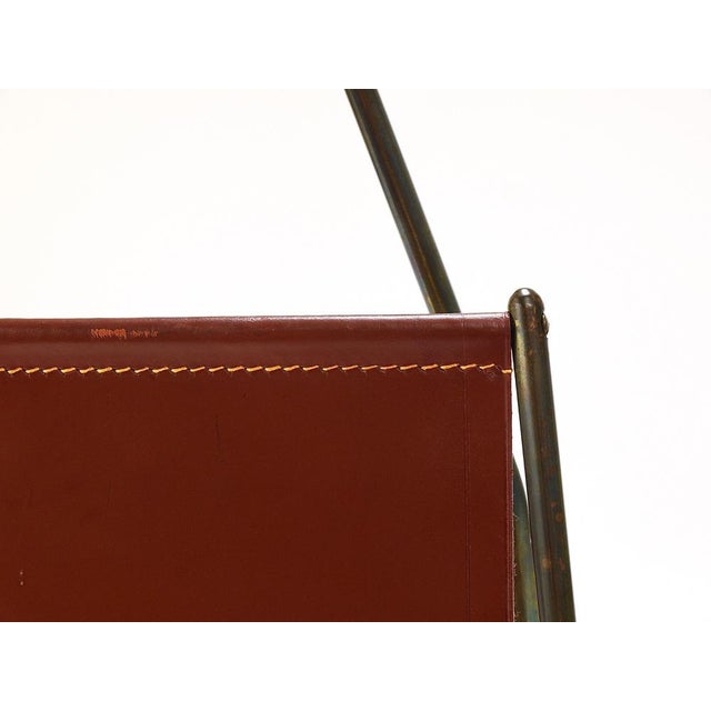 Brown Mid-Century Magazine Rack in Brass & Brown Leather attributed to Carl Auböck, Austria, 1950s For Sale - Image 8 of 18