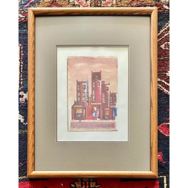 Wood Cityscape Street Scene Illustration of Vintage Buildings For Sale - Image 7 of 7