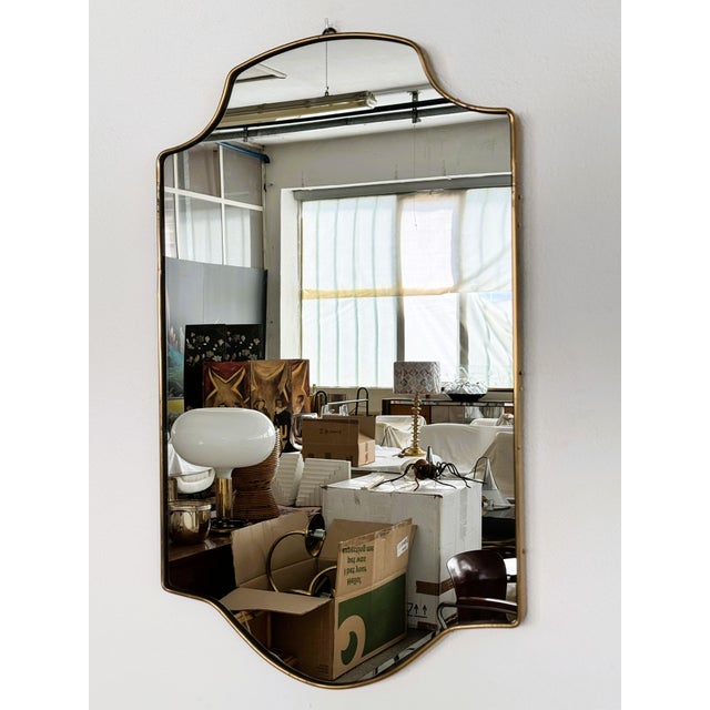 Large Mid-Century Italian Wall Mirror with Brass Frame, 1970s For Sale - Image 6 of 17
