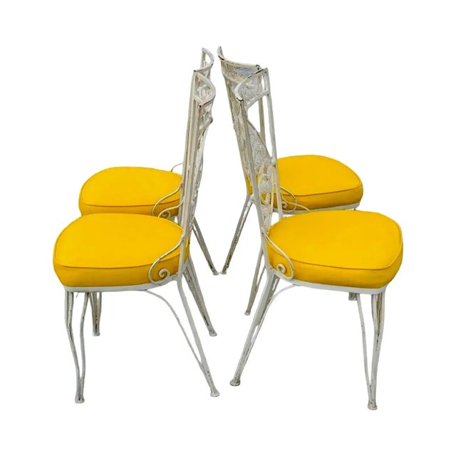 Ivory Vintage 1950s Hollywood Regency Wrought Iron Patio Dining Chairs - Set of 4 For Sale - Image 8 of 9