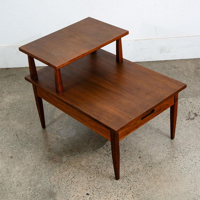 1960s Mid Century Modern Nightstand End Side Table Lane StepUp Walnut Drawer Widdicomb For Sale - Image 4 of 10