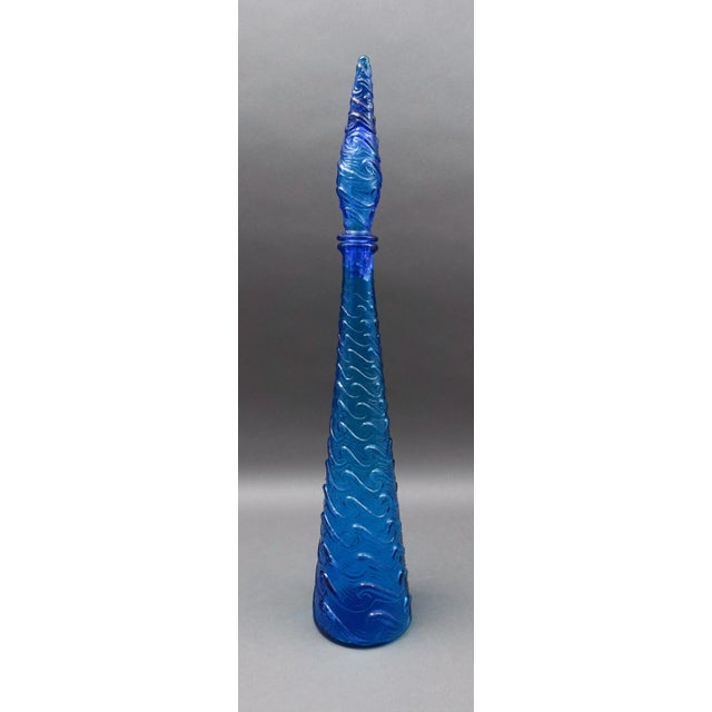 Empoli Italian Vintage MCM Blue Wave Art Glass Decanter Genie Bottle. Measures Approximately 4 5/8" Diameter, 21 7/8" high...