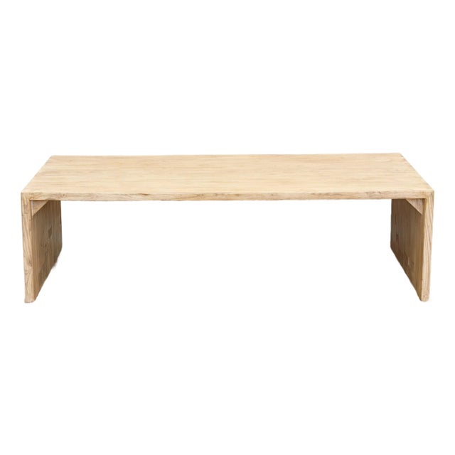 Japandi Waterfall Reclaimed Elm Coffee Table For Sale