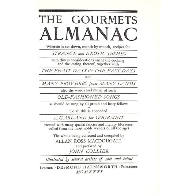 MACDOUGALL, Allan Ross [357] pp. Desmond Harmsworth 1931 7 5/8" x 5 1/2" Wherein is set down, month by month, recipes for...