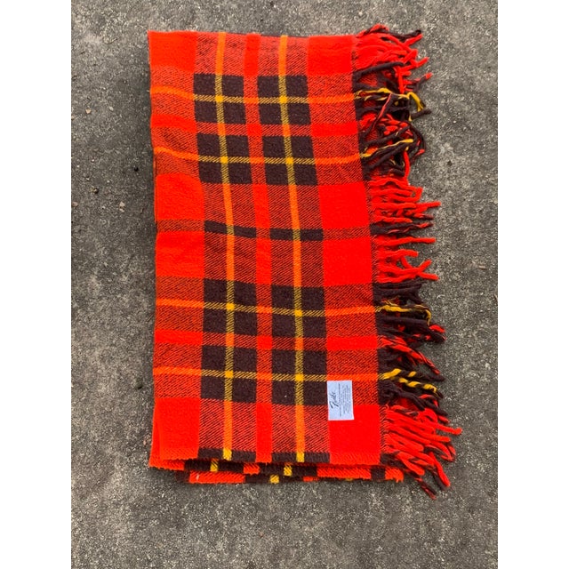 Vintage Red Orange Plaid Wool Throw Blanket Chairish