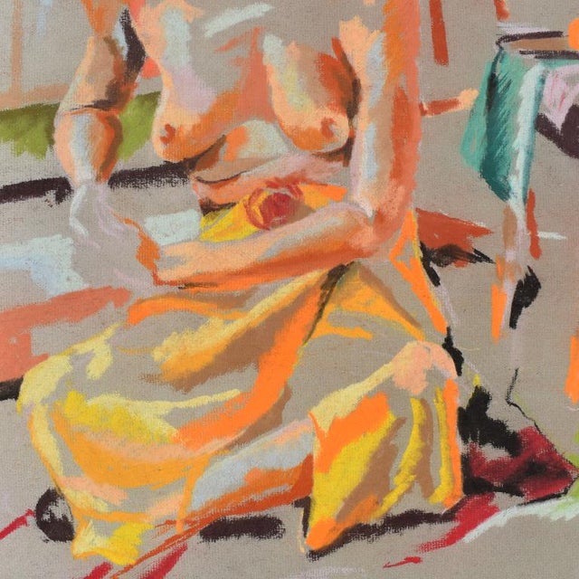 Contemporary Contemporary Colorful Nude Woman Chalk Sketch With Orange Circa 1960 Signed Ball For Sale - Image 3 of 6