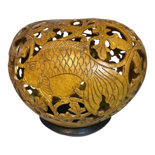 Novica Coconut Shell Sculpture With Koi Fish - Set of 2 For Sale