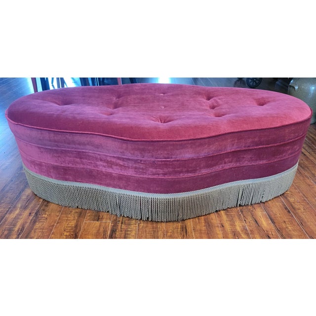 Mid-Century Modern Extra Large Tufted Red Velvet Ottomon For Sale - Image 3 of 11