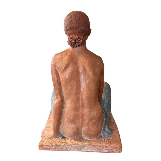 Original Signed O’Hare Figural Sculpture of Seated Woman in Blue Skirt For Sale - Image 10 of 10