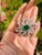 Art Deco Real 7.25 CTW Diamond 7.5 CTW Emerald Floral Brooch in 18k Solid Gold For Sale - Image 3 of 15