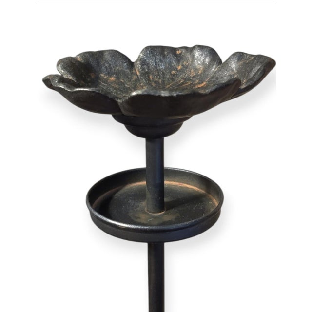 Art Deco Vintage Wrought Iron Tall Sculptural Flower Shaped Candle Holder ~ Pair For Sale - Image 3 of 9