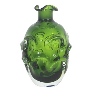 Vintage Swedish Art Glass Vase Modernist Hand Blown Green Seda Sweden For Sale