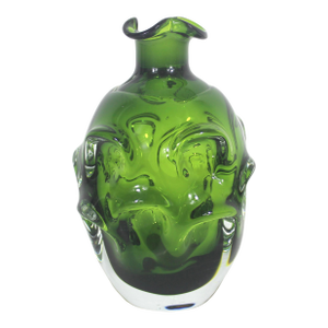 Vintage Swedish Art Glass Vase Modernist Hand Blown Green Seda Sweden