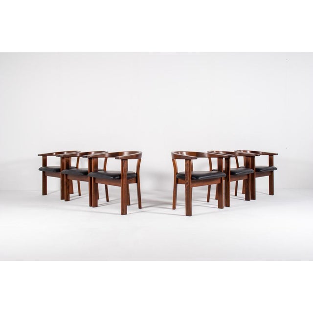 Set of six Danish dining chairs, labeled Lars Gangsø – Made in Denmark, dating from the 1970s. Each chair features a...