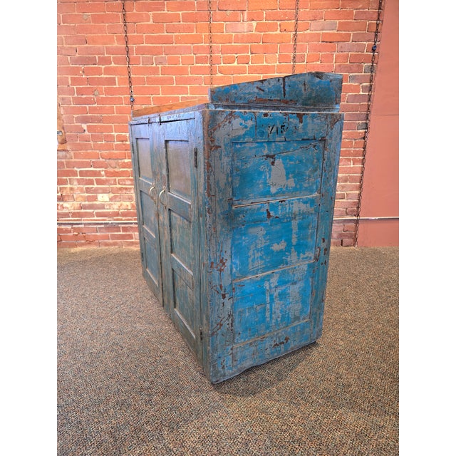 Wood Early 20th Century Blue Painted Shop Desk / Standing Work Station For Sale - Image 7 of 8