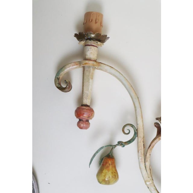 1970s Large Hand-Forged Country House Wall Lamps with Apple, Plum and Pear, 1970s, Set of 3 For Sale - Image 5 of 16