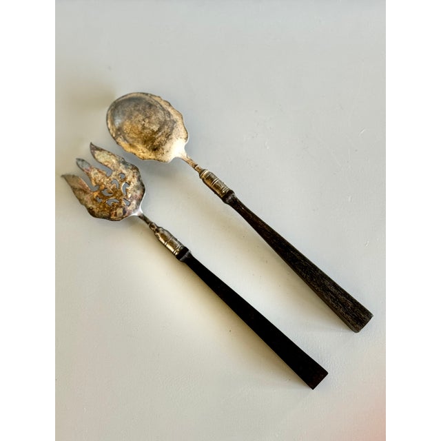 Mid-Century Modern Vintage Manning & Bowman Silver Plate Serving Utensils With Ebony Handles- Set of 2 For Sale - Image 3 of 5