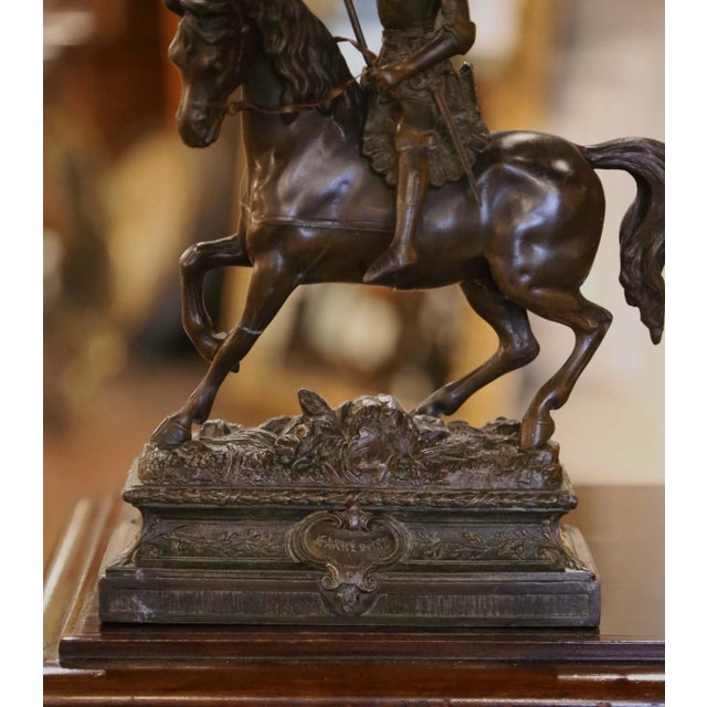 French 19th Century French Patinated Spelter Figure of Joan of Arc on Horse For Sale - Image 3 of 7
