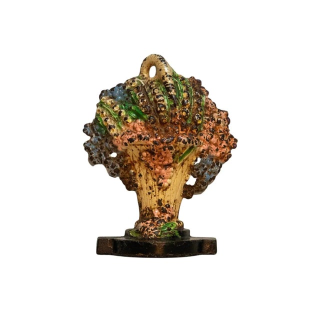 Hubley #473 Phlox and Lillies of the Valley Painted Cast Iron Doorstop or Bookend For Sale - Image 9 of 9