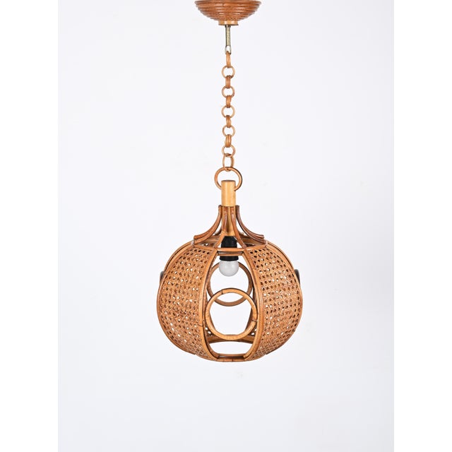 Mid-Century French Riviera Chapel Rattan and Wicker Chandelier, 1960s For Sale - Image 9 of 17
