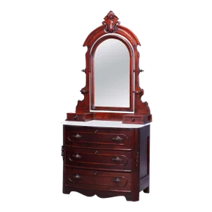 Late 19th Century Antique Renaissance Revival Walnut Marble Dresser Carved Pulls, c1890