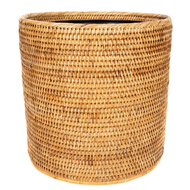 Artifacts Rattan Round Waste Basket with Metal Liner in Honey Brown - 11" For Sale - Image 4 of 7