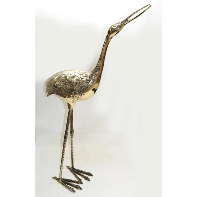 Mid-Century Modern Bronze Crane Life-Size Animal Sculpture Handcrafted Mid-Century Modern 1970 For Sale - Image 3 of 13