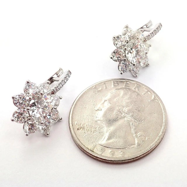 Silver T Foster & Co Platinum Flower 4.84ctw Diamond Stud Halo Earrings GIA For Sale - Image 8 of 12