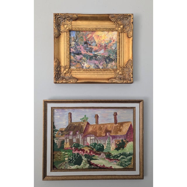 Vintage English Cotswolds Cottage Impressionist Painting Framed For Sale - Image 9 of 13