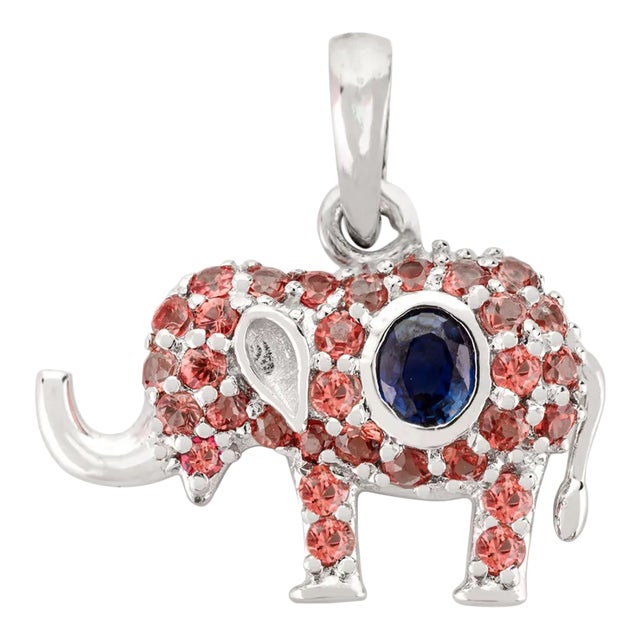 1.01ct Orange & Blue Sapphire Elephant Art Deco Pendant in 14k Gold For Sale