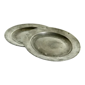 Antique 18th C. Georgian Distressed English Pewter Dinner Plates From London - a Pair