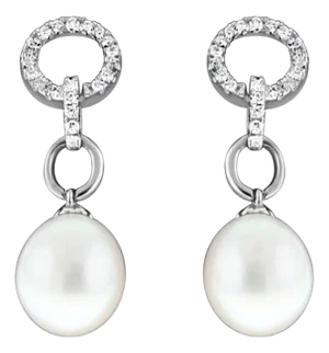 8MM Freshwater Pearl Diamond Drop Earrings .19cttw 14k White Gold, 2 Pieces