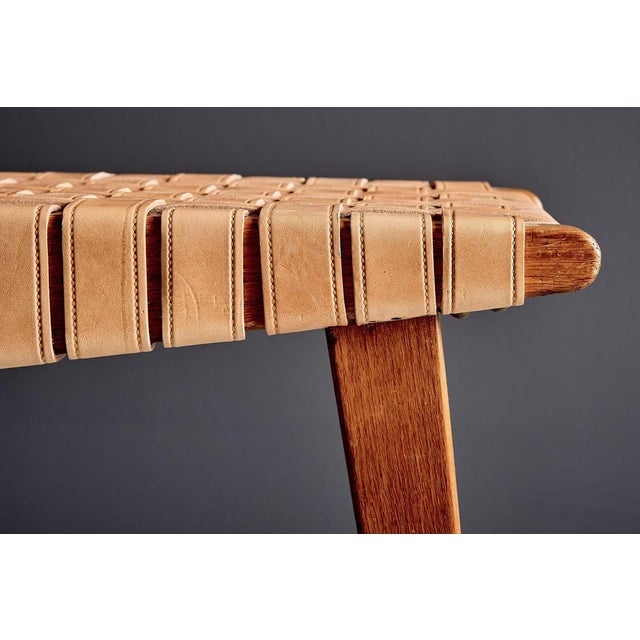 Oak Webbed Chairs in Leather Webbing attributed to Jens Risom, France, 1950s, Set of 10 For Sale - Image 14 of 18